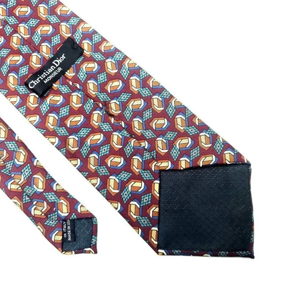 Christian Dior Silk‎ Tie Print Red Geometric Italy - Picture 3 of 7